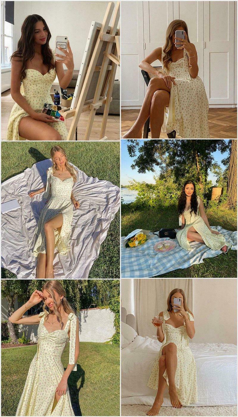 Sunshine's Coquette Aesthetic Floral Dress with Thigh Split - Y2K Fashion Statement