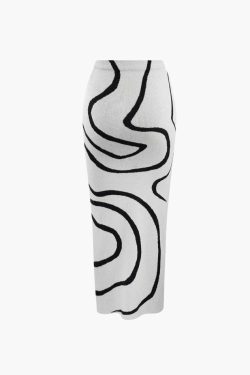 Swirl Stripe Knit Tank Top & Midi Skirt Set for Y2K Fashion Enthusiasts