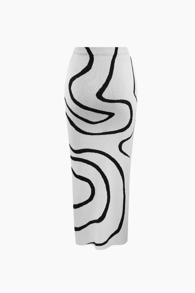 Swirl Stripe Knit Tank Top & Midi Skirt Set for Y2K Fashion Enthusiasts
