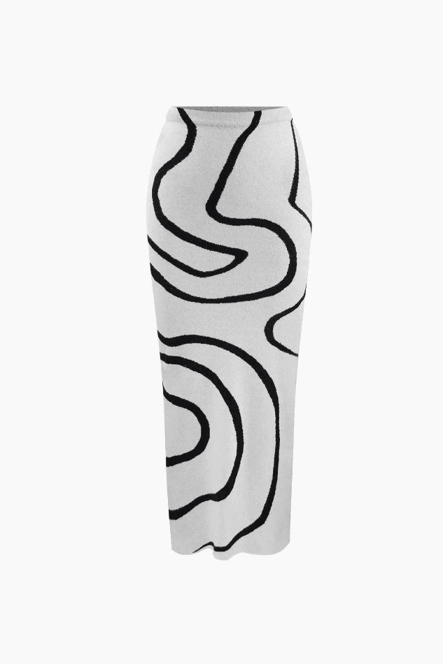 Swirl Stripe Knit Tank Top & Midi Skirt Set for Y2K Fashion Enthusiasts