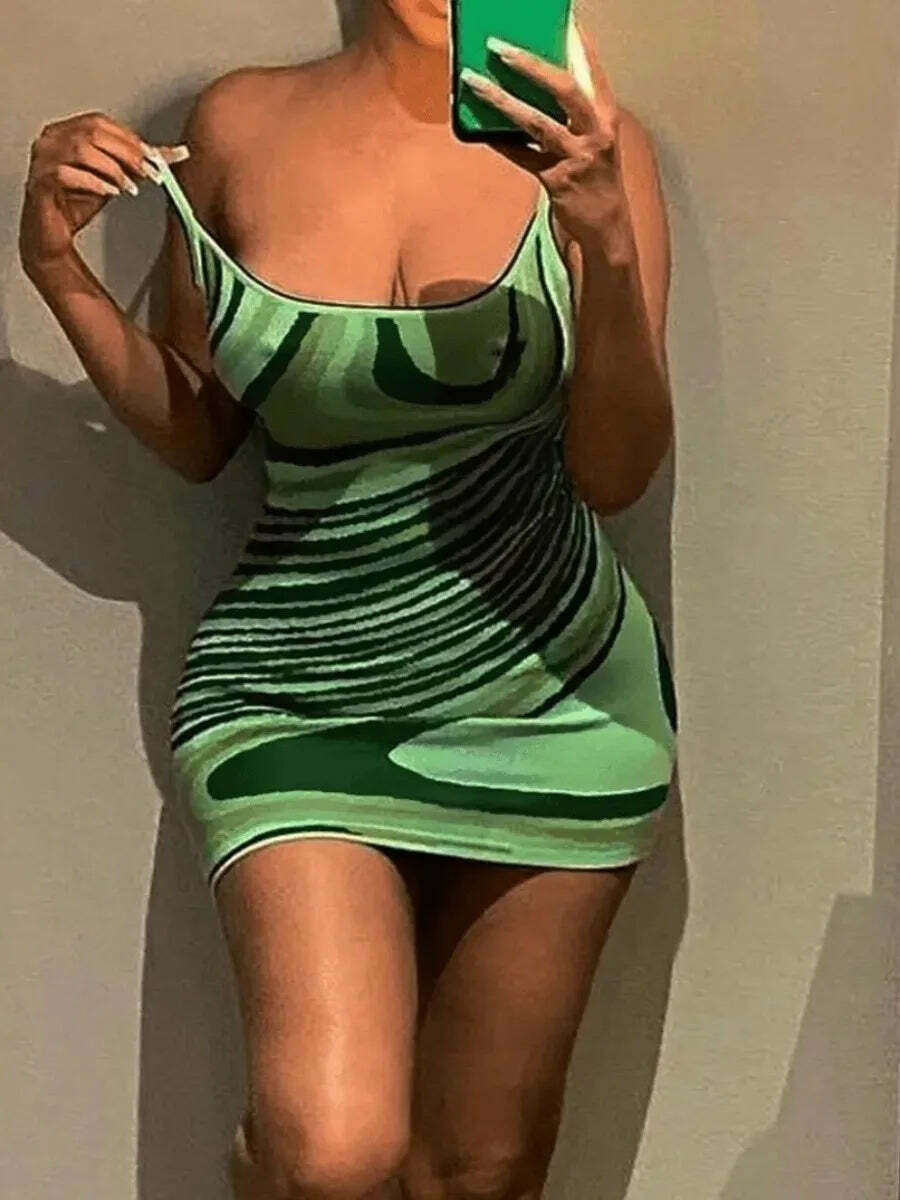 Swirly Sundae Mini Spaghetti Dress - Y2K Fashion with Coquette Aesthetic