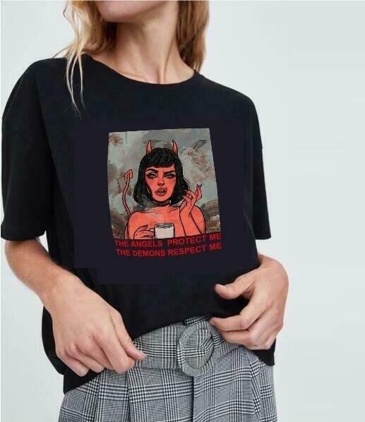 The Angels Protect Me, The Demons Respect Me Tee - Y2K Fashion Statement with Coquette Aesthetic