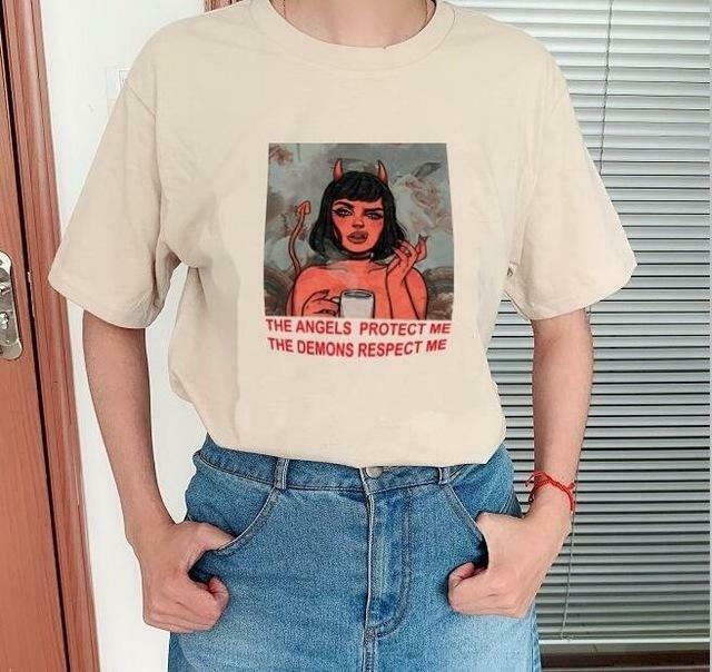 The Angels Protect Me, The Demons Respect Me Tee - Y2K Fashion Statement with Coquette Aesthetic