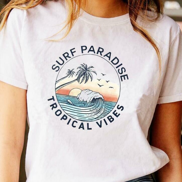 Tropical Vibes Y2K Fashion Tee for Women - Surf Paradise Aesthetic Shirt