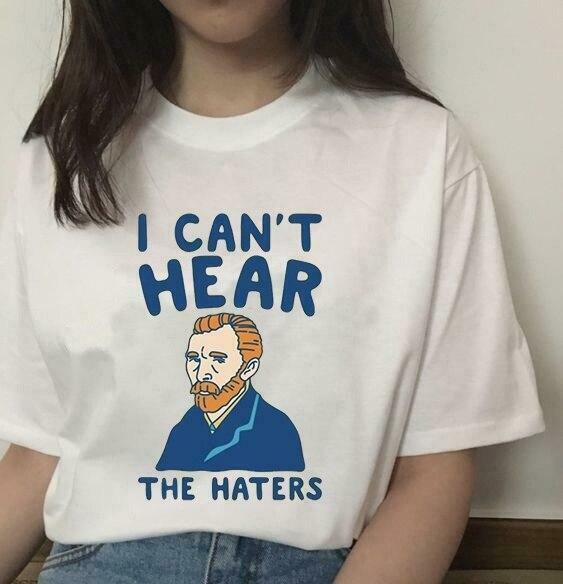 Van Gogh I Can't Hear T-Shirt - Y2K Aesthetic Tee for Women with Coquette Style and Grunge Vibes