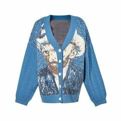 Van Gogh Vintage Cardigan: Y2K Aesthetic Knit Sweater for Women - Coquette Style Grunge Fashion