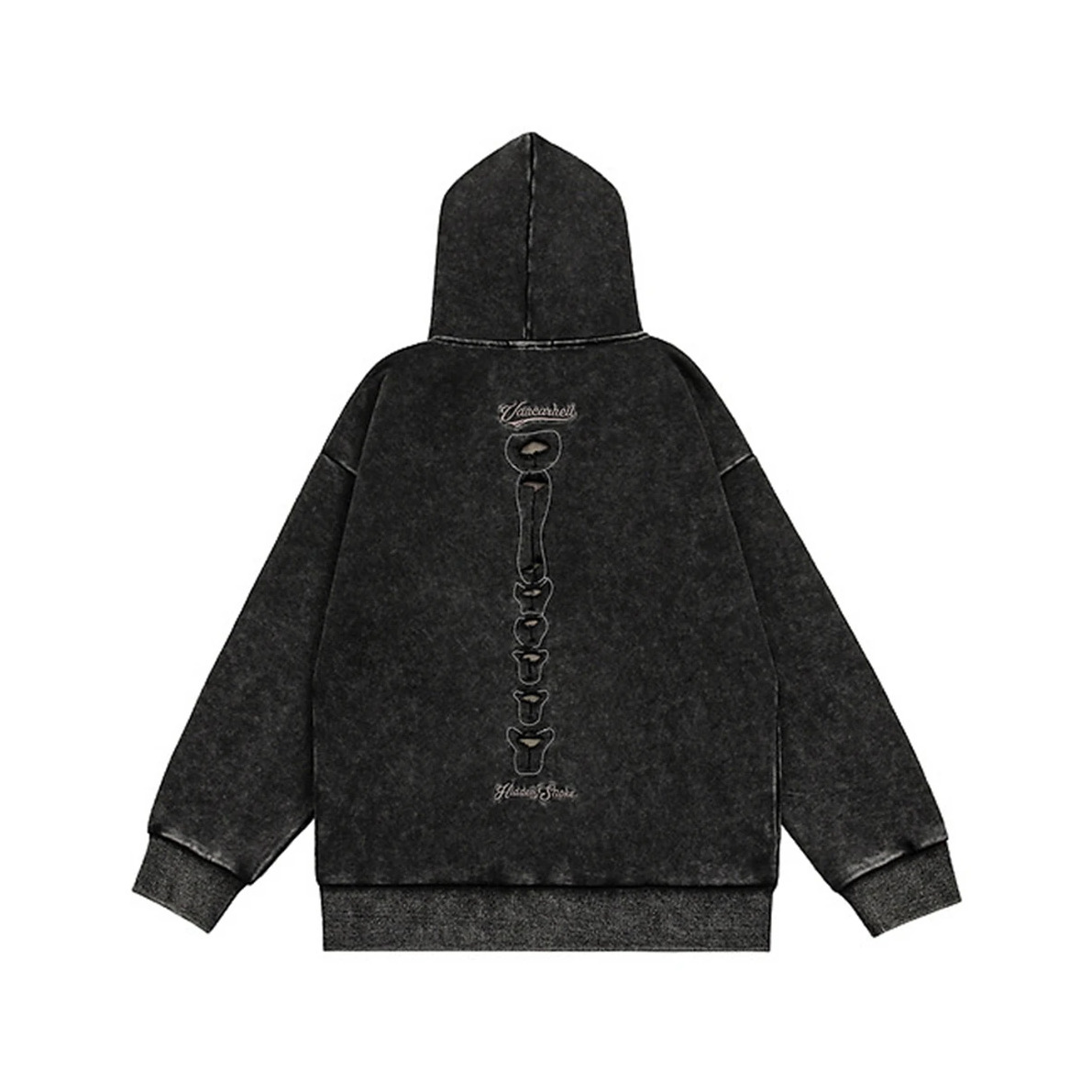 VANCARHELL Skeleton Ribcage Acid Wash Hoodie - Y2K Grunge Aesthetic Cute Tops Goth Style