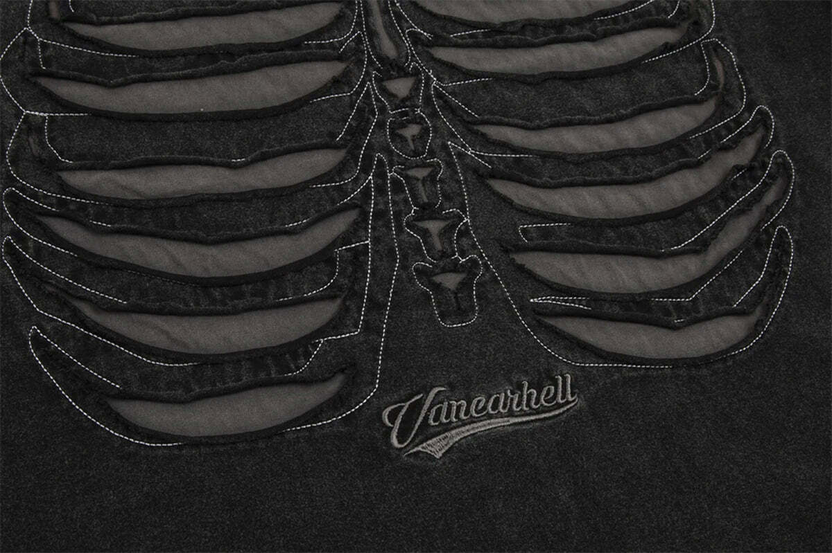 VANCARHELL Skeleton Ribcage T-Shirt - Y2K Aesthetic Grunge Coquette Fashion