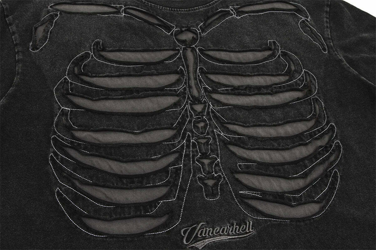 VANCARHELL Skeleton Ribcage T-Shirt - Y2K Aesthetic Grunge Coquette Fashion