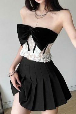Velvet Ribbon Lace Corset Tank Top - Y2K Fashion Aesthetic for Women - Coquette Style Grunge Outfit
