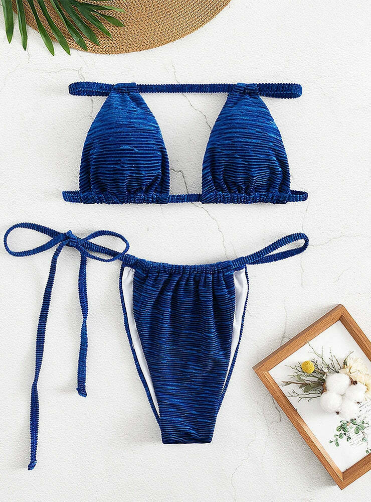 Velvet Solid Color Bikini: Y2K Fashion - Coquette Aesthetic, Grunge Style, Cute Tops, Pastel Goth