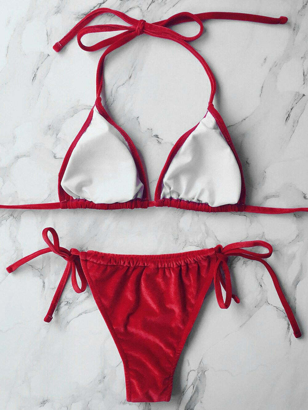Velvet String Bikini Swimwear - Y2K Aesthetic Grunge Style for Women - Coquette Fashion Statement