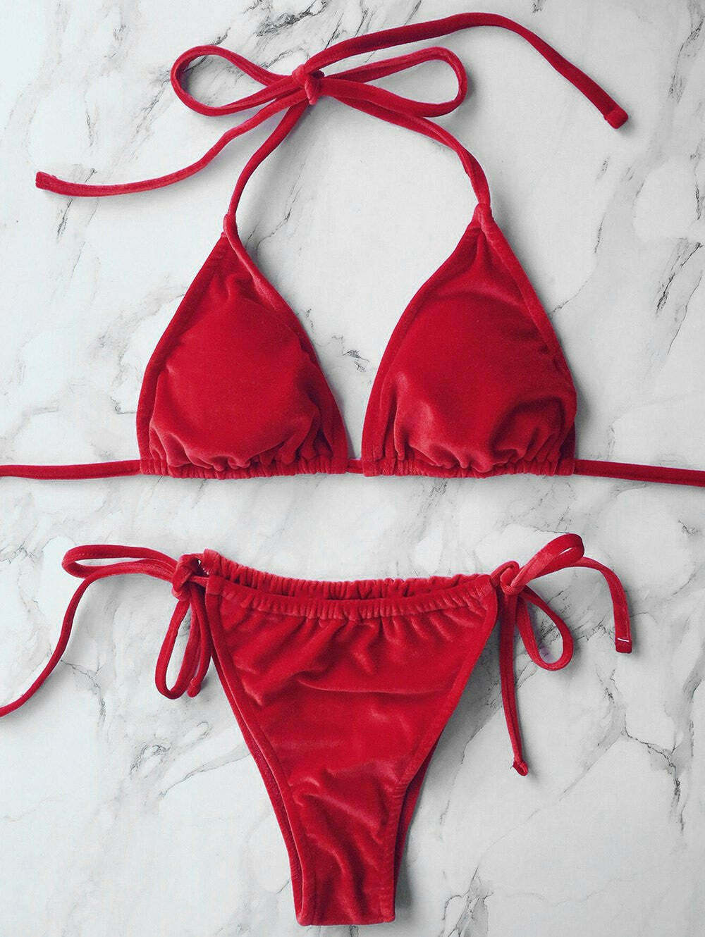 Velvet String Bikini Swimwear - Y2K Aesthetic Grunge Style for Women - Coquette Fashion Statement