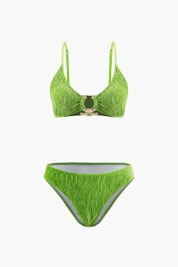 Velvet Textured U-ring Bikini & Sarong 3pc Set - Y2K Co