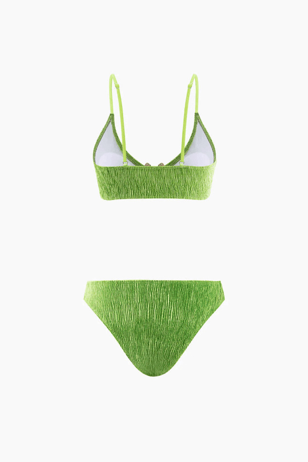 Velvet Textured U-ring Bikini & Sarong 3pc Set - Y2K Co