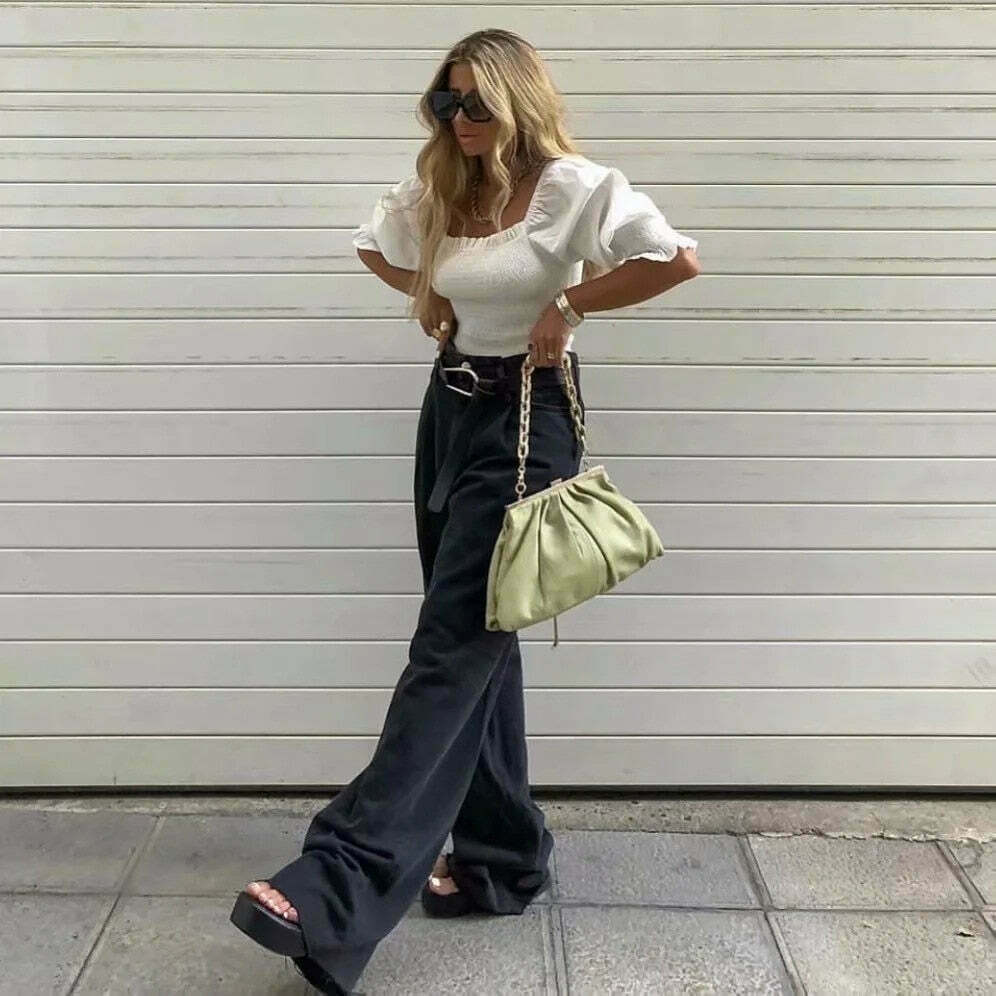 Vintage-Inspired 'Take Me As I Am' Straight Leg Baggy Jeans for Women - Y2K Fashion Statement