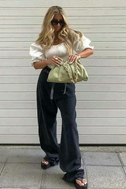 Vintage-Inspired 'Take Me As I Am' Straight Leg Baggy Jeans for Women - Y2K Fashion Statement