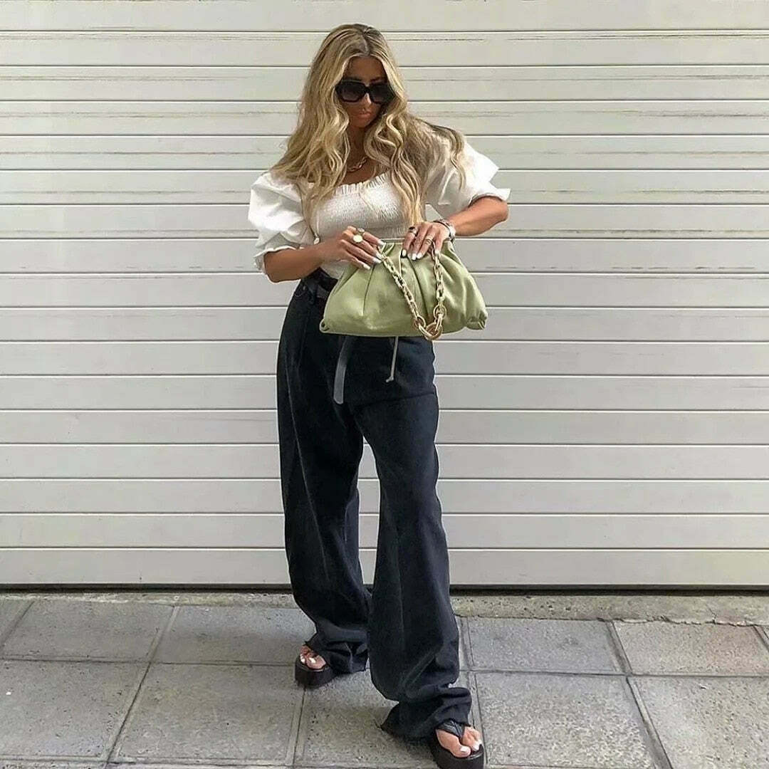Vintage-Inspired 'Take Me As I Am' Straight Leg Baggy Jeans for Women - Y2K Fashion Statement
