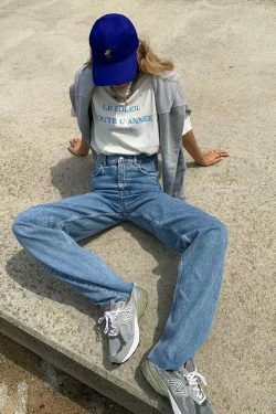 Vintage-Inspired 'Take Me As I Am' Straight Leg Baggy Jeans for Women - Y2K Fashion Statement