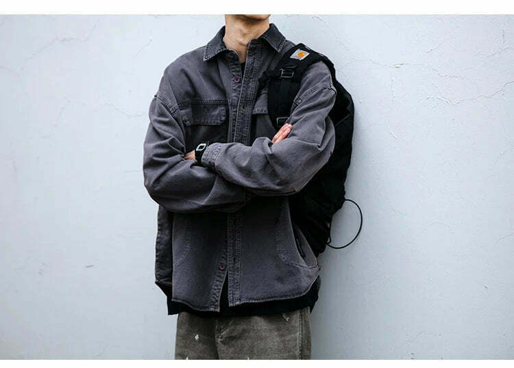 Vintage-Inspired Cargo Overshirt - Y2K Fashion with Coquette Aesthetic