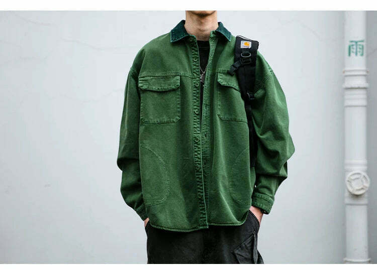 Vintage-Inspired Cargo Overshirt - Y2K Fashion with Coquette Aesthetic