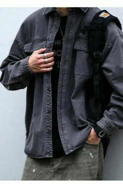 Vintage-Inspired Cargo Overshirt - Y2K Fashion with Coquette Aesthetic