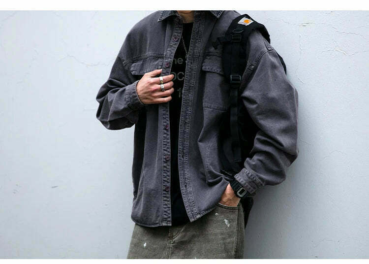 Vintage-Inspired Cargo Overshirt - Y2K Fashion with Coquette Aesthetic