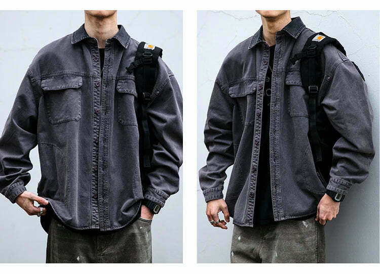 Vintage-Inspired Cargo Overshirt - Y2K Fashion with Coquette Aesthetic