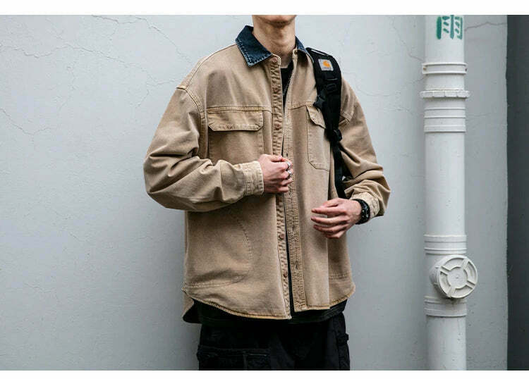 Vintage-Inspired Cargo Overshirt - Y2K Fashion with Coquette Aesthetic