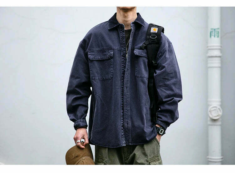 Vintage-Inspired Cargo Overshirt - Y2K Fashion with Coquette Aesthetic