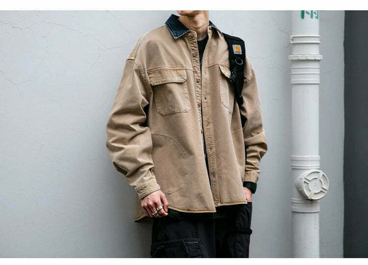 Vintage-Inspired Cargo Overshirt - Y2K Fashion with Coquette Aesthetic