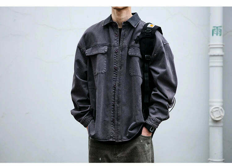 Vintage-Inspired Cargo Overshirt - Y2K Fashion with Coquette Aesthetic