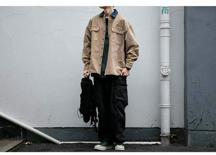 Vintage-Inspired Cargo Overshirt - Y2K Fashion with Coquette Aesthetic