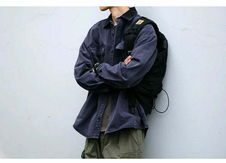 Vintage-Inspired Cargo Overshirt - Y2K Fashion with Coquette Aesthetic