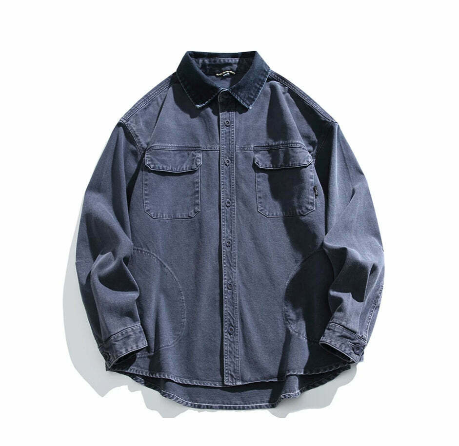 Vintage-Inspired Cargo Overshirt - Y2K Fashion with Coquette Aesthetic