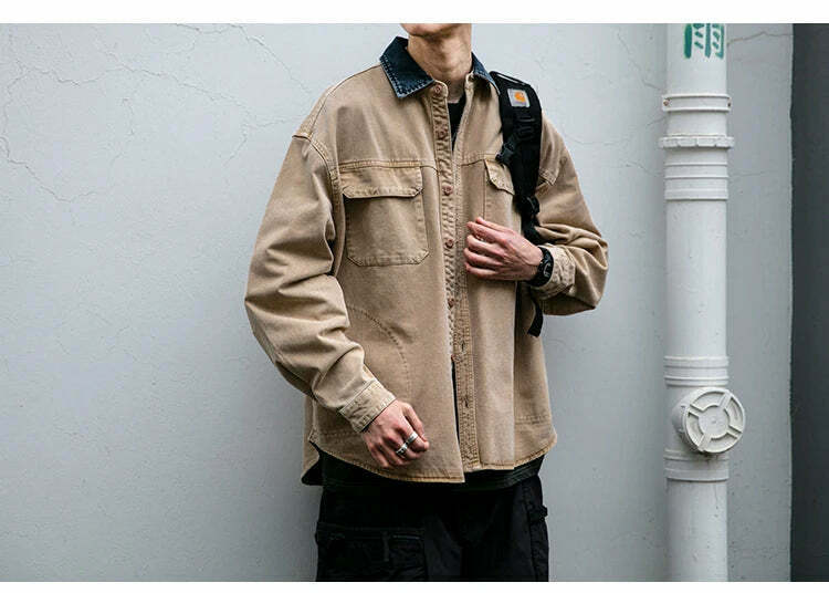 Vintage-Inspired Cargo Overshirt - Y2K Fashion with Coquette Aesthetic