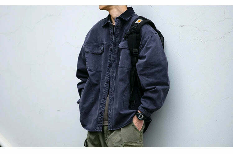 Vintage-Inspired Cargo Overshirt - Y2K Fashion with Coquette Aesthetic