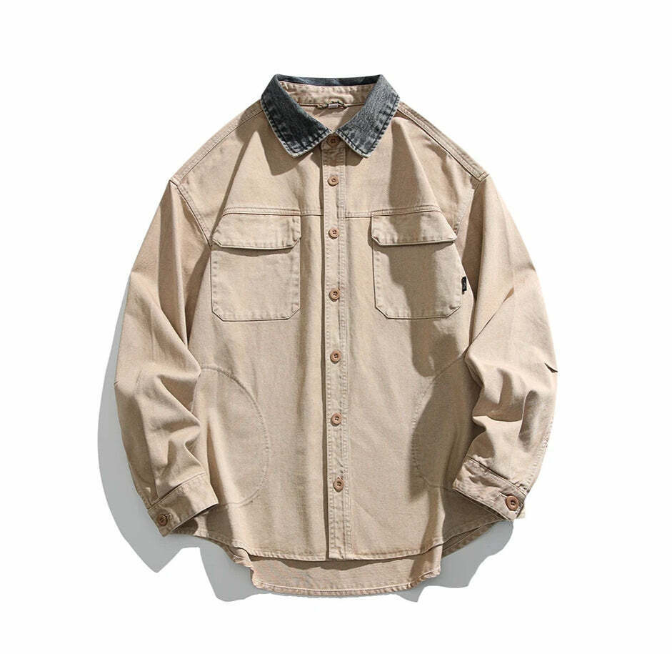 Vintage-Inspired Cargo Overshirt - Y2K Fashion with Coquette Aesthetic