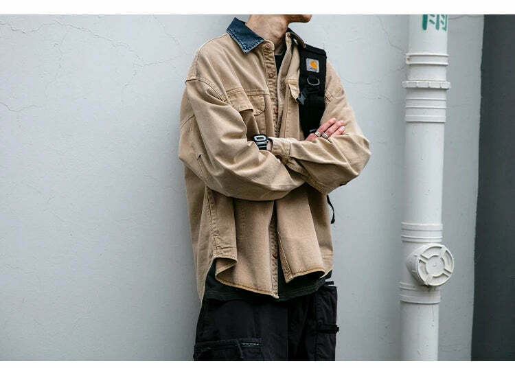 Vintage-Inspired Cargo Overshirt - Y2K Fashion with Coquette Aesthetic