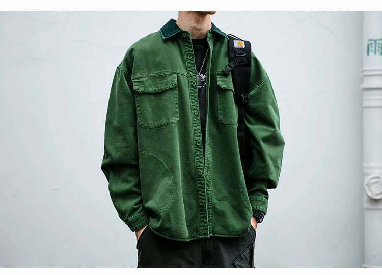 Vintage-Inspired Cargo Overshirt - Y2K Fashion with Coquette Aesthetic