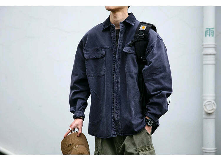 Vintage-Inspired Cargo Overshirt - Y2K Fashion with Coquette Aesthetic