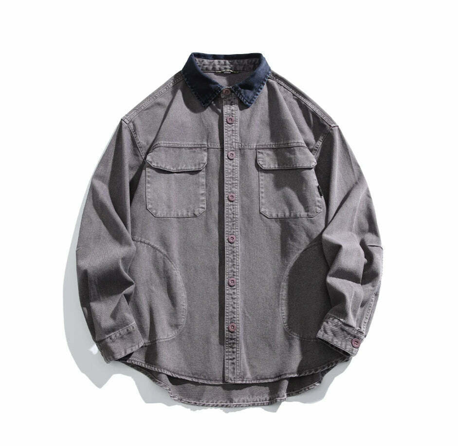 Vintage-Inspired Cargo Overshirt - Y2K Fashion with Coquette Aesthetic