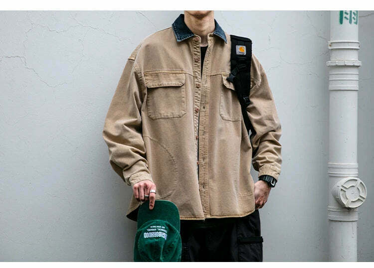 Vintage-Inspired Cargo Overshirt - Y2K Fashion with Coquette Aesthetic
