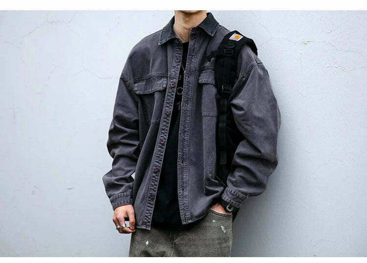 Vintage-Inspired Cargo Overshirt - Y2K Fashion with Coquette Aesthetic