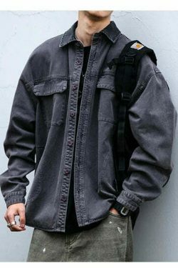 Vintage-Inspired Cargo Overshirt - Y2K Fashion with Coquette Aesthetic