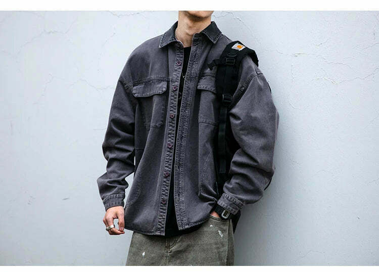 Vintage-Inspired Cargo Overshirt - Y2K Fashion with Coquette Aesthetic
