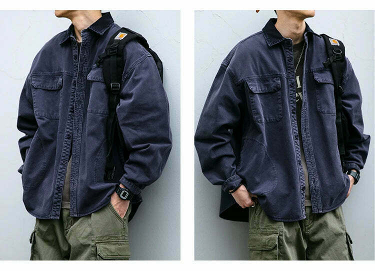 Vintage-Inspired Cargo Overshirt - Y2K Fashion with Coquette Aesthetic