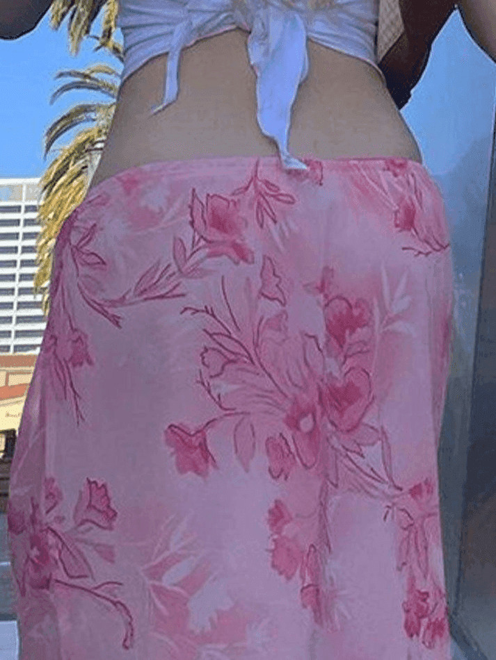 Vintage-Inspired Chiffon Floral Midi Skirt - Y2K Fashion Coquette & Gr