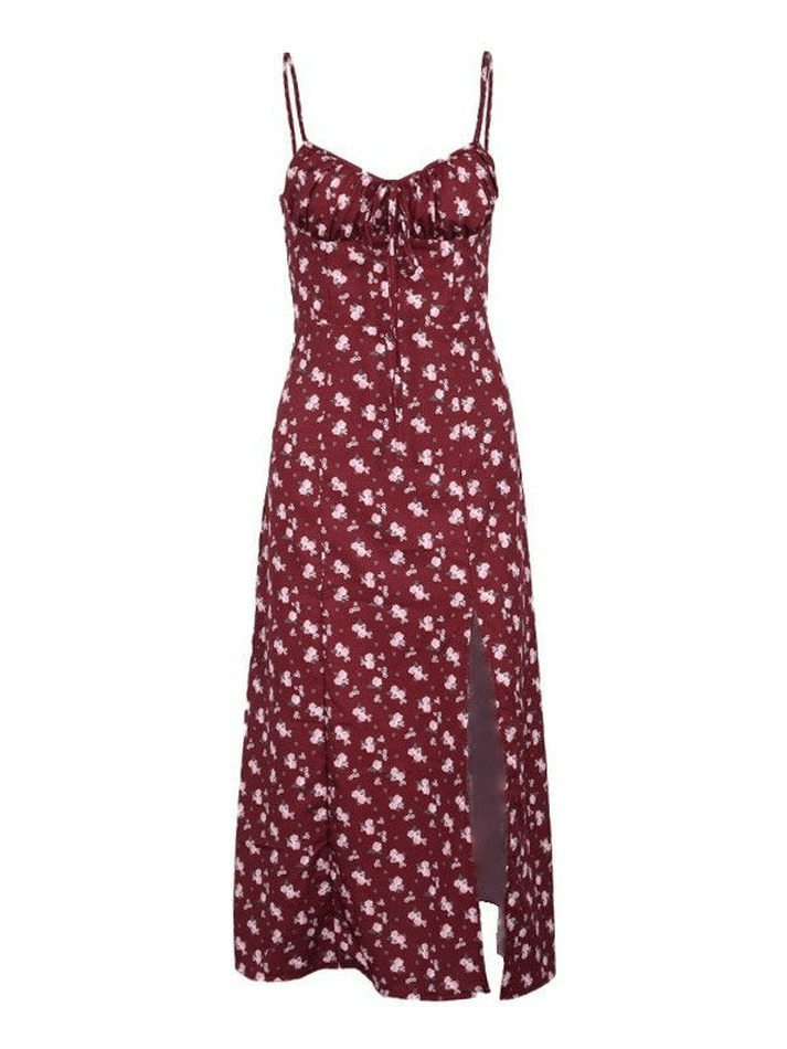 Vintage-Inspired Ditsy Floral Maxi Dress with a Split Hem - Y2K Fashion Aesthetic