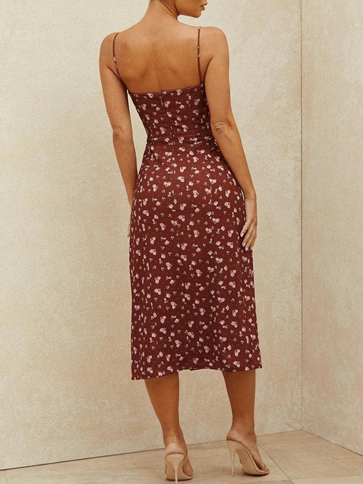Vintage-Inspired Ditsy Floral Maxi Dress with a Split Hem - Y2K Fashion Aesthetic